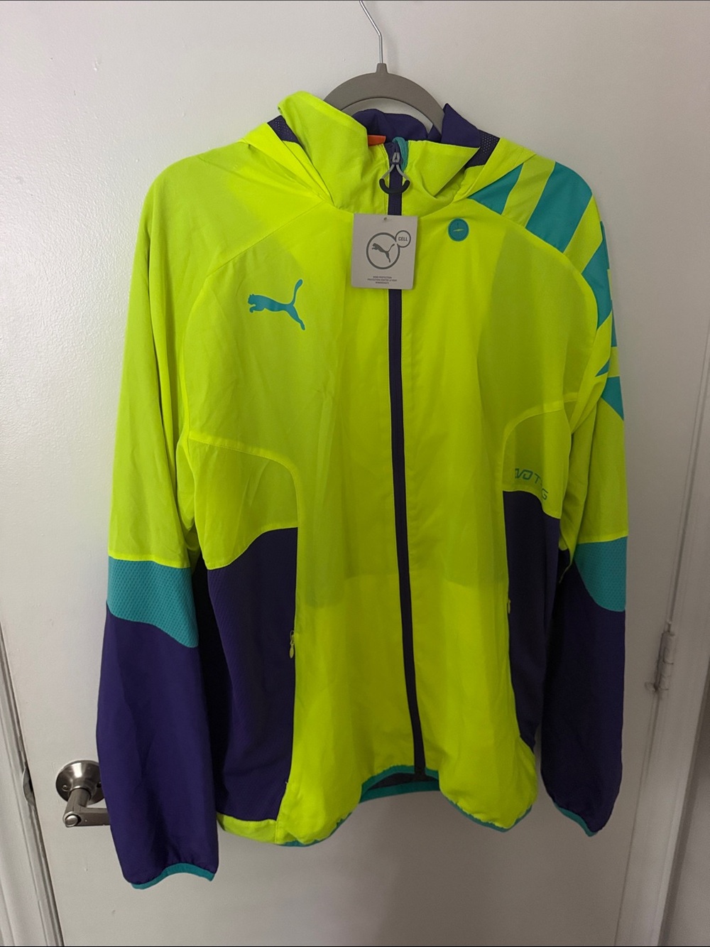 Puma Neon Yellow, Teal & Purple Men's Hooded Windbreaker Jacket